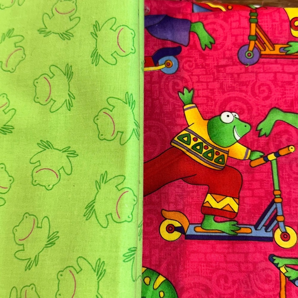 Scooter Frogs Novelty Cotton Fabric Bundle Pink Green 3.6 Total Yards 44 Wide